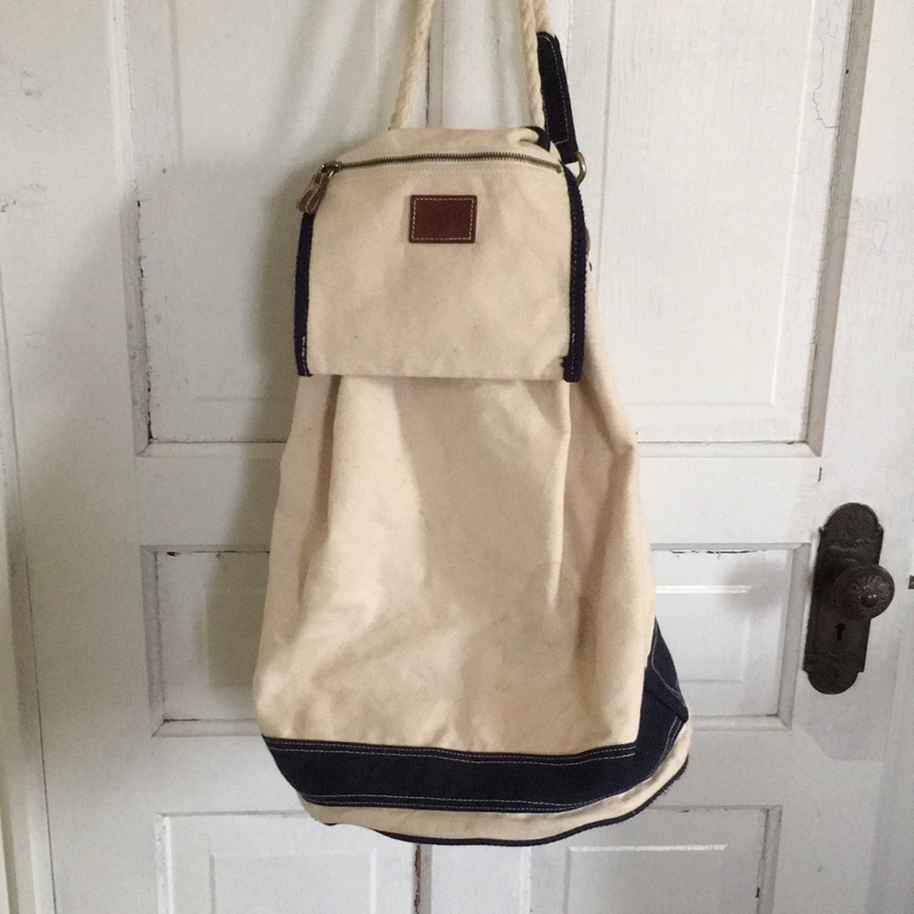 Wathne Nautical rope drawstring navy cream bag